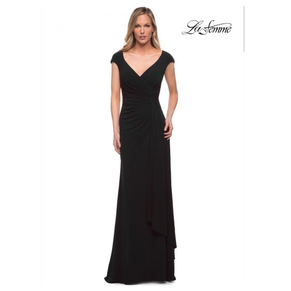 La Femme Cap Sleeves Sheath Gown